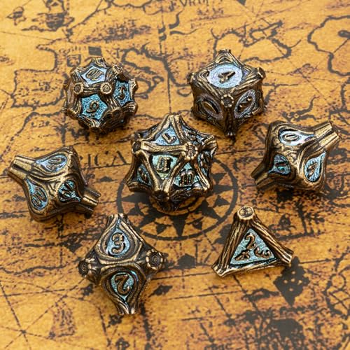 DND Tree Root Metal Dice Set Nature Vines Dice Set with Box, 7pcs Dungeons and Dragons Edged Polyhedral Dice for D&D RPG Role Playing Gaming Games (Bronze)