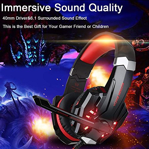 BlueFire Stereo Gaming Headset for PS4, PS5, PC, Xbox One, Noise Cancelling Over Ear Headphones with Mic, LED Light, Bass Surround, Soft Memory Earmuffs for Laptop Nintendo Switch (Black-Red) - color: Black-Red