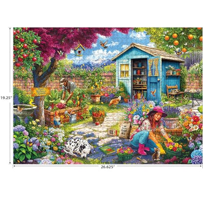 RoseArt Hobby Haven Couple in The Garden 1000 Piece Jigsaw Puzzle | 19.25" x 26.625" Finished Size, Fully Interlocking Pieces, Bonus Poster Included, Made in USA - style: Couple In The Garden