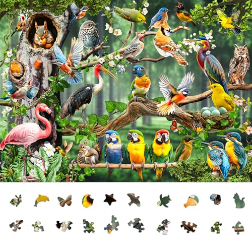 1000 Piece Jigsaw Puzzle for Adults, Colorful Birds Puzzle | Colorful Bird Party with Unique-Shaped Pieces and Playful Feathered Friends, 26.6 x 19.2 in - color: Woodland Chorus