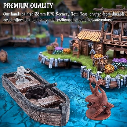 CZYY Fantasy Skiff Miniature, Resin Boat Terrain for Tabletop RPGs | Compact Resin Scatter Terrain, Rowboat Design, Fits Battle Mats & Miniatures, For Wargames, Treasure Hunts & Sea Adventures