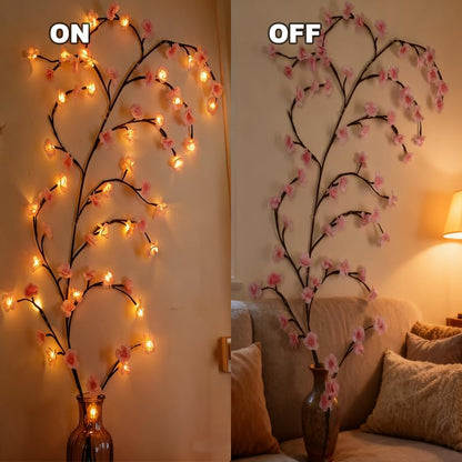 47 Inch Cherry Blossom Tree Light with Remote, 48 LED Cherry Blossom Branch Lights for Wall, 8 Lighting Modes&Timer, Flexible DIY Indoor Decoration for Home, Christmas, Wedding, Party (48LED-47inch) - size: 48LED-47inch