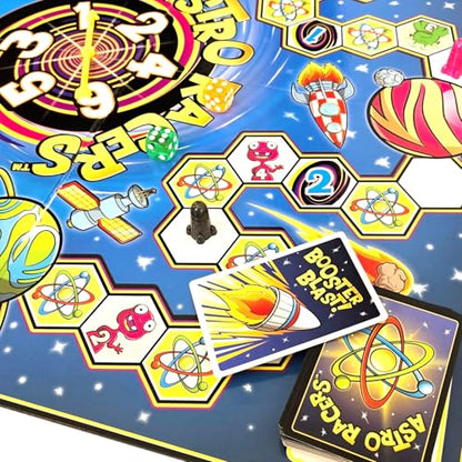 Astro Racers Board Game, Fun for Kids and Adults, 2-4 Players, Ages 5+, Solar System Racing Theme, Family-Friendly Strategy Game. Educational & Skill-Building.