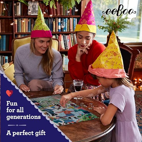 eeBoo Christmas in The Square 1000 Piece Square Jigsaw Puzzle, 23" x 23" | Double coated, sturdy & dust free pieces with a satisfying snap. Includes full color reference insert. Vibrant, original art - style: Christmas in the Square
