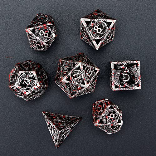 7pcs polyhedral Metal Dice Set DND,The New Hollow Pure Copper Process | DND Metal Dice Set,Used for Dungeon and Dragon Dice Games Role-Play RPG Explorer MTG Pioneer Game DND Dice Set - color: Black Red