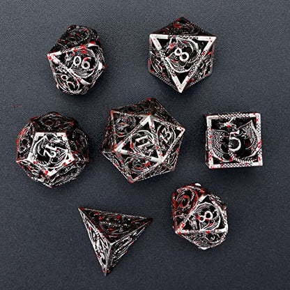 7pcs polyhedral Metal Dice Set DND,The New Hollow Pure Copper Process | DND Metal Dice Set,Used for Dungeon and Dragon Dice Games Role-Play RPG Explorer MTG Pioneer Game DND Dice Set - color: Black Red