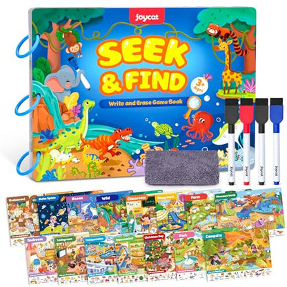 JoyCat Seek & Find Game Books - Preschool Learning Activity for 3-8 | Toddlers & Kids, Travel Activities Toys for Road Trip Car Airplane, Busy Book, Birthday Gifts for Girls and Boys Ages 4-8 - style: 2. Seek & Find