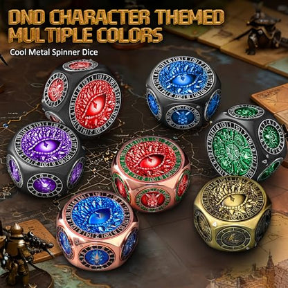 ZHOORQI 8-in-1 DND Dice Set – Metal Spinner Dice with Dual D20, 3D Monster Engravings & Smooth Spinning – Perfect for TTRPG, D and D Dungeons and Dragons Gifts(Copper Blue) - color: Copper Blue