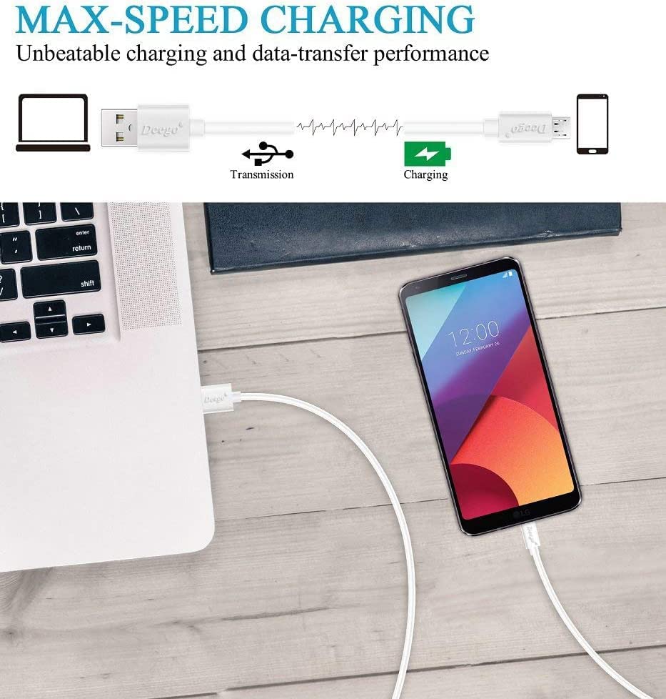 DEEGO Micro USB Cable,15Ft Extra Long Charger Cable Fit PS4 Controller | Enduring Android Charging Cord Compatible with Samsung Galaxy S7 Edge S6, Note 5, Moto G5, Android Phone, Kindle Fire, White - color: White
