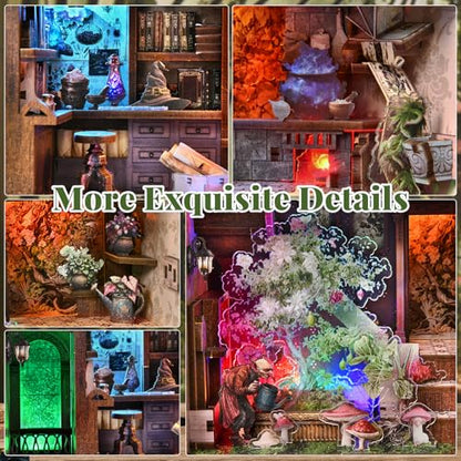 MiniCity Potion-Making Book Nook Kit, 3D Wooden Bookshelf Puzzle with LED | 229-piece book-style DIY kit with LED and dust cover; glue/tools and guide included; 4-6 hr build for shelf decor, ages 14+. - style: Potion-Making Edition