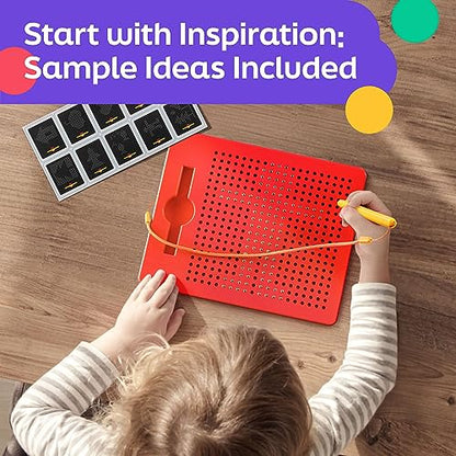 AYNAT FUN Magnetic Drawing Board for Kids & Toddlers with Beads and Magnet Stylus Pen - Magnetic Tablet Toy for Airplane & Car Ride Activities for Kids - size: Square Red