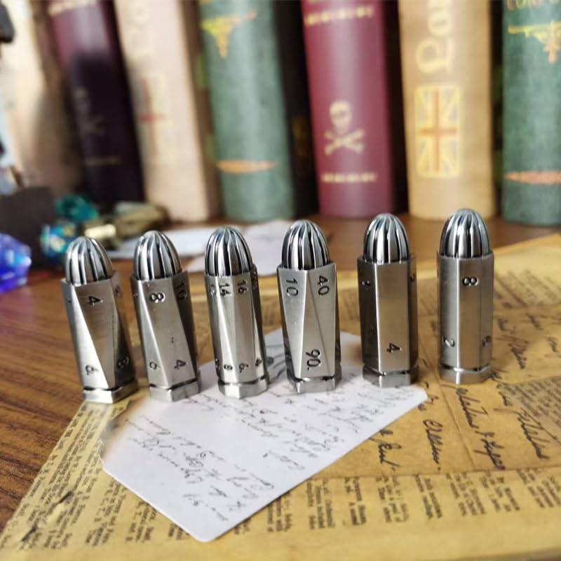 ASTRANOVA Metal Bullet Dice Set with Spinning Revolver Cylinder Holder for DND, Tabletop Games(Gunmetal Grey) - color: Gunmetal Grey