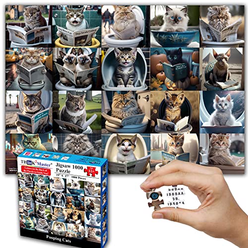 Think2Master Pooping Cats & Kittens 1000 Pieces Jigsaw Puzzle. Perfect Bathroom Decoration, Gag Gift. Fun for Teens, Seniors & Families. Great Gift for Ages 13+. Size: 26.8” x 18.9” - style: Pooping Cats