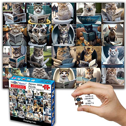 Think2Master Pooping Cats & Kittens 1000 Pieces Jigsaw Puzzle. Perfect Bathroom Decoration, Gag Gift. Fun for Teens, Seniors & Families. Great Gift for Ages 13+. Size: 26.8” x 18.9” - style: Pooping Cats