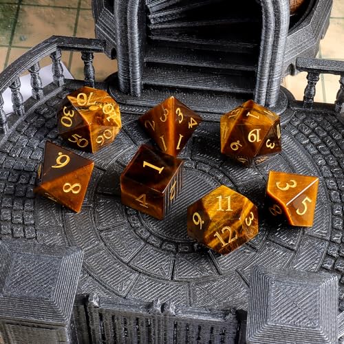 LUCKY-M Gemstone DND Dice Unique, 7PCS Yellow Tiger's Eye Dice Set for Dungeons and Dragons RPG MTG, Polyhedral Stone Dice Sets D&D Men Birthday Gifts - color: Yellow Tiger