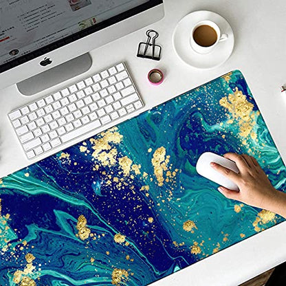 iCasso Extended Gaming Mouse Pad,Desk Pad 35.4x15.7in,Blue Marble | Large Non-Slip Rubber Base Mousepad with Stitched Edges,Waterproof Keyboard Mouse Mat for Work, Office, Home - color: Blue Marble