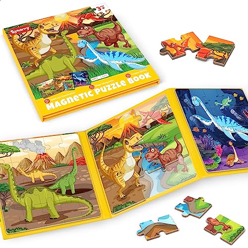 SYNARRY Magnetic Dinosaur Puzzle for Kids Ages 3-5, Travel Dinosaur Toys | 20-Piece Magnetic Travel Puzzle for Kids Ages 4-6, Car Airplane Road Trip Activities, Quiet Toys, Dinosaur Gifts for Kids - style: Dinosaur