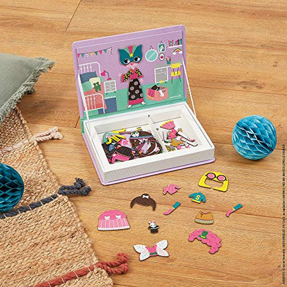 Janod - MagnetiBook 55 pc Magnetic Girl's Costumes Game - Creative Play - Enhances Creativity and Cognitive Skills - Portable Design, STEM Learning, Boosts Confidence | Promotes STEM Learning - Enhances Cognitive Skills - Portable Travel Design - Boosts K