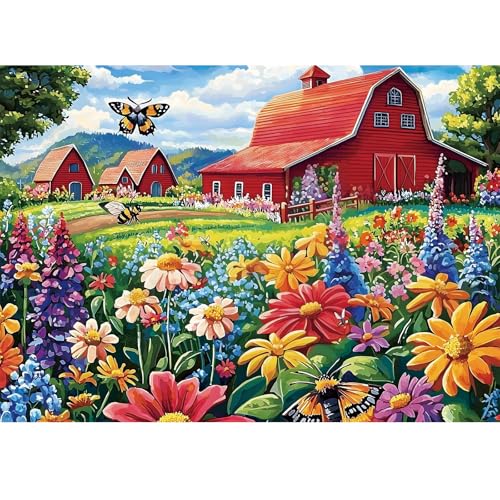 1000 Piece Puzzle for Adults, Honey Bee Farm Puzzles, Butterfly Flowers Garden Jigsaw Puzzles 1000 Pieces, Fun Landscape Puzzle for Adults Kids Seniors,Challenging Family Game Great Gift Idea,28*20 in - style: Honey Bee Farm