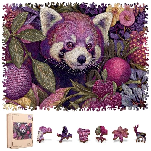 Mocfesk Wooden Puzzles for Adults, Red Panda Wooden Puzzles 499 Pieces | Unique Shaped Animal Jigsaw Puzzles, Birthday Gifts Fun Challenge Family Game, 17.3 x 12.9 in - color: Red Panda, size: Large