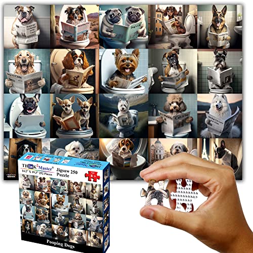 Think2Master Pooping Dogs 250 Pieces Jigsaw Puzzle Featuring heartwarming Puppies and Dogs. Perfect Bathroom Decoration, White Elephant Gag Gift. Fun Puzzle for Adults & Seniors Size: 14.2” X 19.3” - style: Pooping Dogs