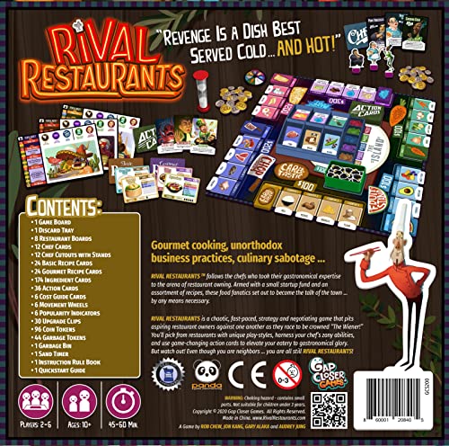 Rival Restaurants by Gap Closer Games | Strategy Board Game | 2 to 6 Players | Ages 10+ | 45+ Minutes | Unique Chefs, Upgradable Restaurants & Recipe Cooking - style: Base