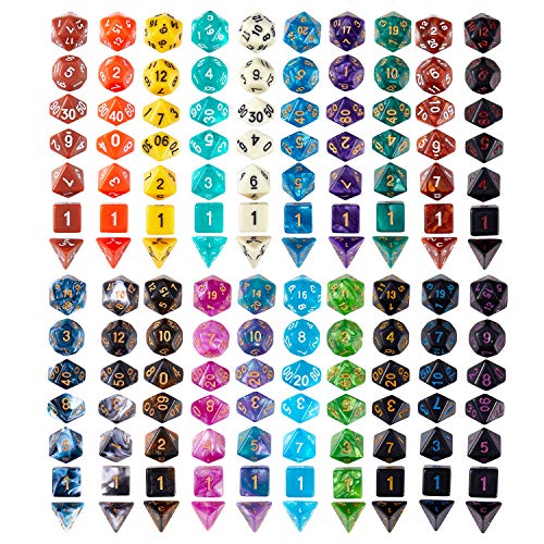 Coyeekn 20-Set DND Polyhedral Dice with Storage Pouch | 140 Total Polyhedral Dice, 7 Per Set, 20 Complete Dice Sets (D4-D20), Great for D&D, MTG & Tabletop RPG Games - color: 20set-140pcs