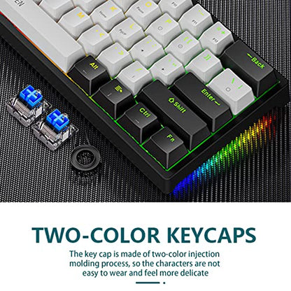 60% Percent Keyboard with Detachable USB-C Small Mechanical Gaming Keyboard Portable 61 Keys Wired Keyboards with Variety RGB Backlit Waterproof White Gaming Keyboards Mini for Pc 11.81x4.13x1.38in