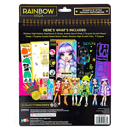Rainbow High Scratch ‘n Style Fashion Sketchbook by Horizon Group USA, Scratch Art, Coloring Book, Includes Stencils, Crayons, Scratch Art Stickers & More,Multi,210933 - style: Coloring Book