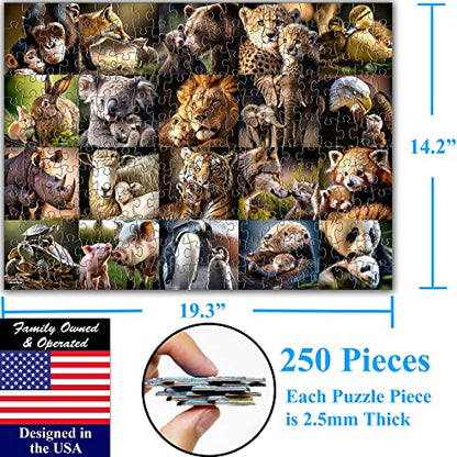 Think2Master Animal Families 250 Pieces Jigsaw Puzzle Featuring heartwarming Mammals & Birds. Puzzle for Adults & Seniors, Large Pieces, Great Gift Size: 14.2” X 19.3” - style: Animal Families