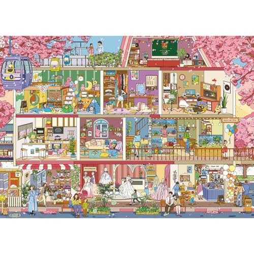 Puzzles for Adults 1000 Pieces, Jigsaw Puzzle for Adults, Fun Challenging Puzzle, Peach Blossom House Puzzles Game, Interlock Perfectly No Dust, Gifts for Father's Relatives and Friends - color: Peach Blossom House