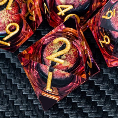 ARUOHHA DND Resin Dice Dragon Eye Dice Liquid Core Red Sharp Edged Dice Set with Gift Box, Polyhedral D and D Dice Set Role Playing Game D20 D12 D10 D8 D6 D4 - color: Ly03-red