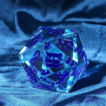 55mm 20 Sided DND Dice, Giant D20 D&D Polyhedral Dice Large D20 with Die Gift Box for Dungeons and Dragons, RPG Table Games (Transparent Blue/Blue Numbers) - color: Transparent Blue/Blue Numbers