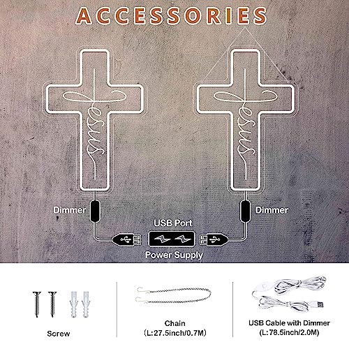 Cross Neon Signs Jesus Neon Signs LED Wall Decor for Bedroom Living Room Weddings, Dimmable Light Sign for Home Decor, Religious Events, Christmas Easter Celebrations Gifts (Jesus Cross) - style: Cross Warm White