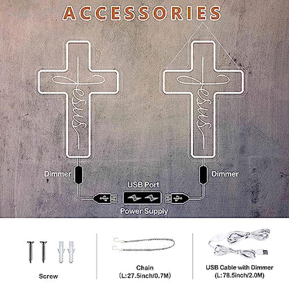 Cross Neon Signs Jesus Neon Signs LED Wall Decor for Bedroom Living Room Weddings, Dimmable Light Sign for Home Decor, Religious Events, Christmas Easter Celebrations Gifts (Jesus Cross) - style: Cross Warm White