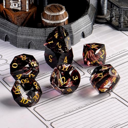 Crystal Amethyst Polyhedral Dice Set for DND (7-Piece) - Hand-Polished Gemstone Gaming Dice for Dungeons and Dragons & Tabletop RPGs, with Gift Case - color: Zs-jh