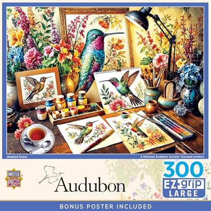 MasterPieces Audubon Jeweled Grace 300 Piece Puzzle - Ezgrip Jigsaw for Adults, Nature Theme, 18"x24" - style: Jeweled Grace