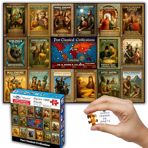 Think2Master Colorful Post Classical Civilization 1000 Pieces Large Format Jigsaw Puzzle: 13+, Teens, Adults & Families. Great Gift with Historical Timeline & World Map. Size: 26.8” X 18.9” - style: Post Classical Civilization