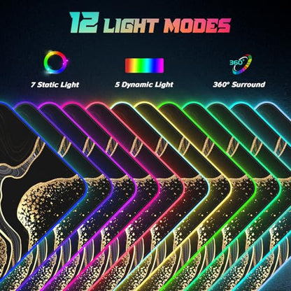 ITNRSIIET RGB Gaming Mouse Pad, Full Desk XL Extended Large Gaming Mousepad, 12 Lighting Modes 30% Thicker Big LED Desk Mat for Gamers, 32 x 12 inches, Black Gold Marbling - color: Black Gold Marbling