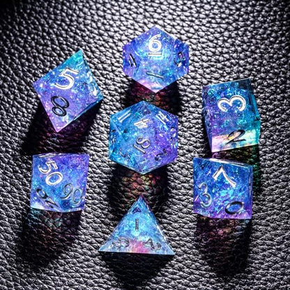 7PCS DND Dice Set,Handmade Sharp Edge Dice Set D&D RPG Polyhedral Die,for Dungeons and Dragons TTRPG Games Roleplaying Games Pathfinder,with Gift Box(Purple and Blue) - color: Purple and Blue