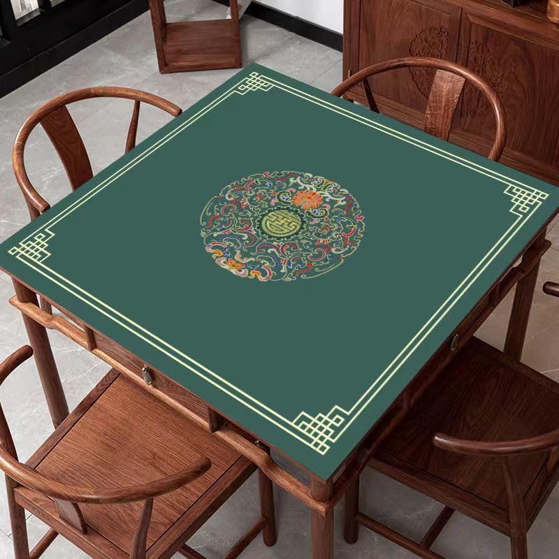 Chinese Style Mahjong Mat, 31.5 * 31.5'' Anti Slip and Noise Reduction Mahjong Table Mat for Poker, Card, Board & Tile Games (Dark Green) - style: Dark Green