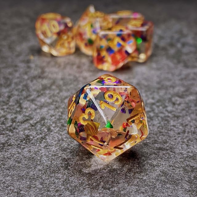 Sage’s Portal Cantrips DND Dice Set - Round Edge Resin 7-PC Polyhedral DND Dice Set for Dungeons and Dragons D&D RPG Tabletop TTRPG (Rainbow Sparks) - color: Rainbow Sparks