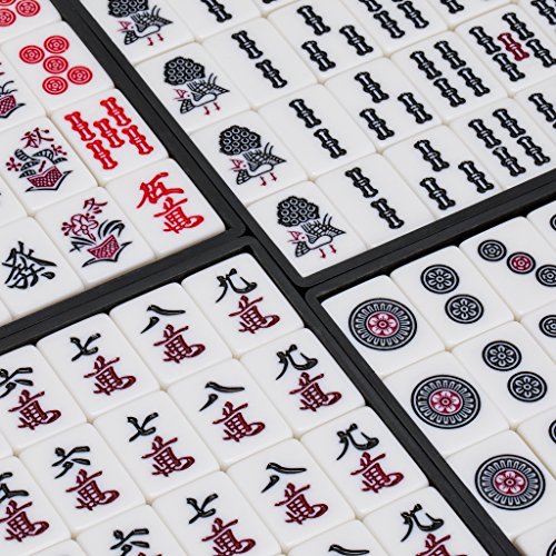 Yellow Mountain Imports Japanese Riichi Mahjong Set - White and Yellow Standard Size Tiles - with East Wind Tile and Black Vinyl Case - color: Yellow