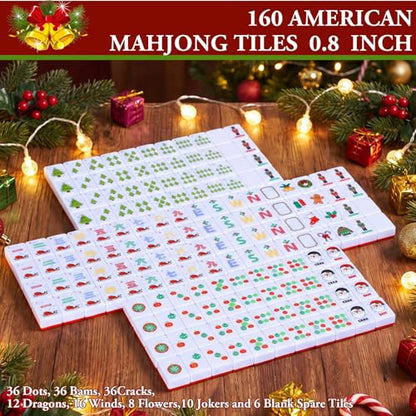 Soulchen Mini American Mahjong Tile Set Include 160 0.8 Inch Mahjong Tiles 2 Dice 4 Wooden Rulers 1 Accessory Bag 4 Beginner Rule Cards (Christmas) - style: Christmas