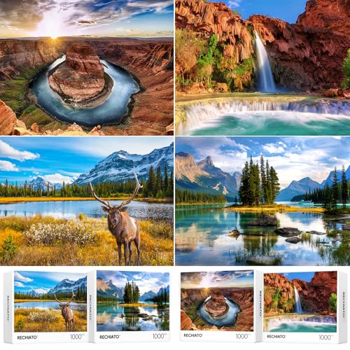 4 Pack Puzzles for Adults 1000 Pieces Rocky Mountain & Grand Canyon Colorado & Spirit Island, Nature Jigsaw Puzzles for Adults 1000 Pieces and Up - color: Rocky Mountain & Grand Canyon Colorado & Spirit Island