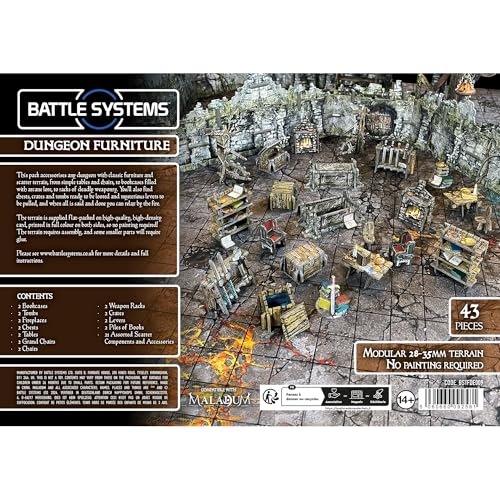 Fantasy Dungeon Terrain Furniture - Battle Systems Terrain Immersive Scenery for D&D DND Maladum Pathfinder RPGs Full Color Heavy Duty Cardstock Printed Both Sides