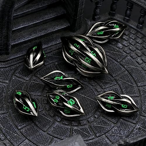 FONVGOGO Arcanum Dungeons and Dragons Dice Hollow Metal D and D Polyhedral Cool RPG Dice for Role Playing DND Gifts D20 D12 D10 D8 D6 D4 (Arcanum Green Number) - color: Arcanum Green Number