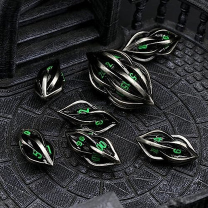 FONVGOGO Arcanum Dungeons and Dragons Dice Hollow Metal D and D Polyhedral Cool RPG Dice for Role Playing DND Gifts D20 D12 D10 D8 D6 D4 (Arcanum Green Number) - color: Arcanum Green Number