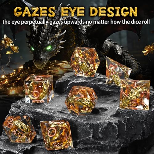 FONVGOGO Magic Lord Rings D and D Dice Set, Sharp Edge Resin DND Dice with Box 7Pcs Dungeons and Dragons Polyhedral Dice Set for Role Playing Game Gift Tabletop Games (Ring Copper) - color: Ring Copper