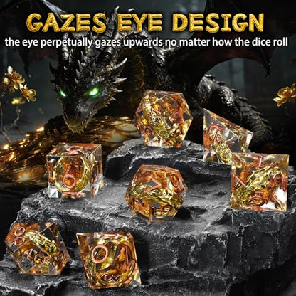 FONVGOGO Magic Lord Rings D and D Dice Set, Sharp Edge Resin DND Dice with Box 7Pcs Dungeons and Dragons Polyhedral Dice Set for Role Playing Game Gift Tabletop Games (Ring Copper) - color: Ring Copper